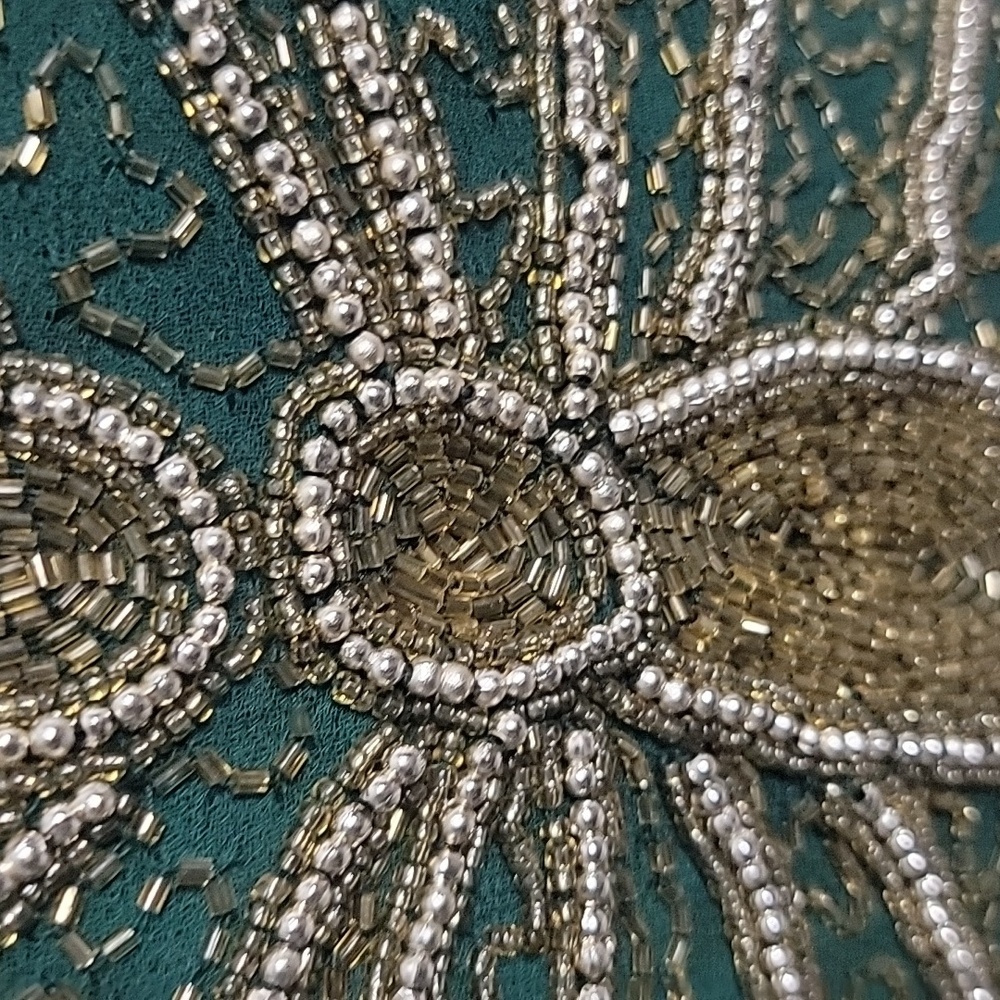 Gypsy Green and Gold Beaded Butterfly Halter 3 Tie Women's Top Size Small - Picture 5 of 11